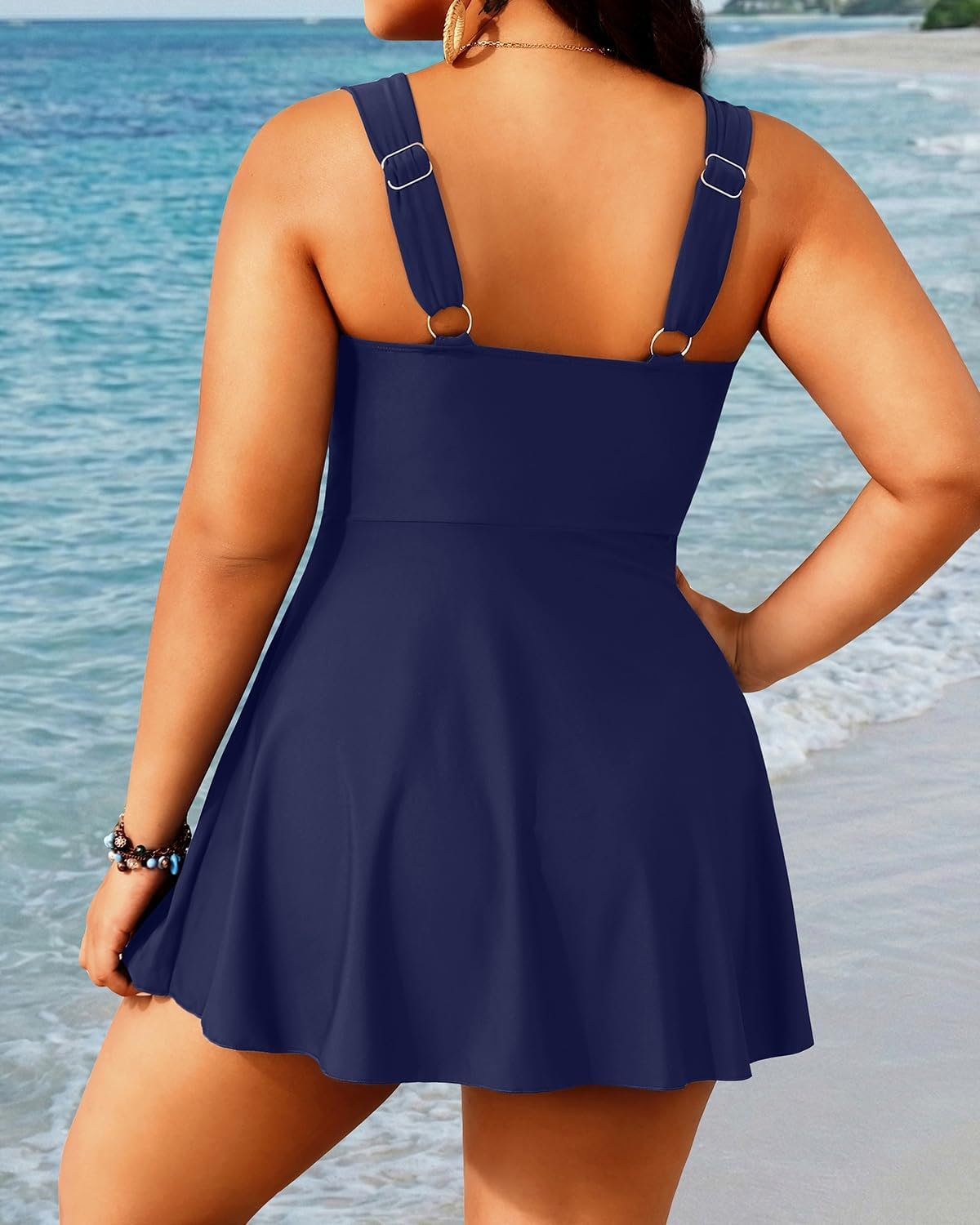 Aqua Eve Plus Size Two Piece Swimsuits for Women Tankini Bathing Suits Flowy Swim Dress with Shorts Navy Blue 20 Plus